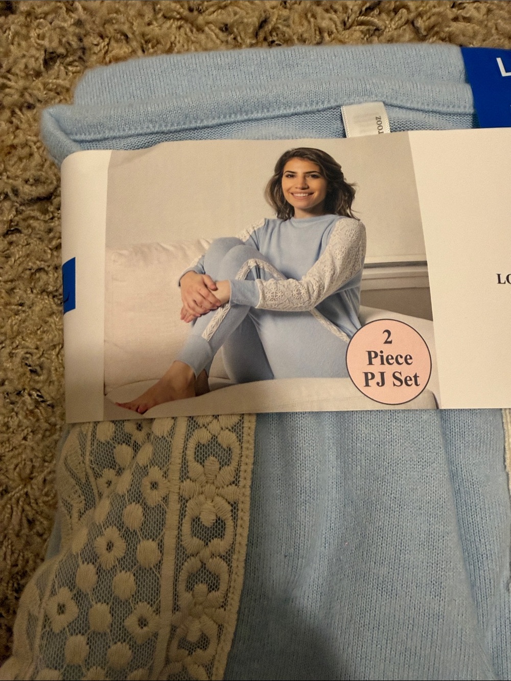 Flora Nikrooz Light Blue & White Lace Long Sleeve Women's Pajama Set - Picture 3 of 5